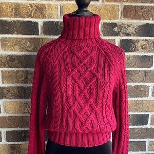 VINTAGE Express Women's Cowl Neck Sweater - Deep Red Merino Wool